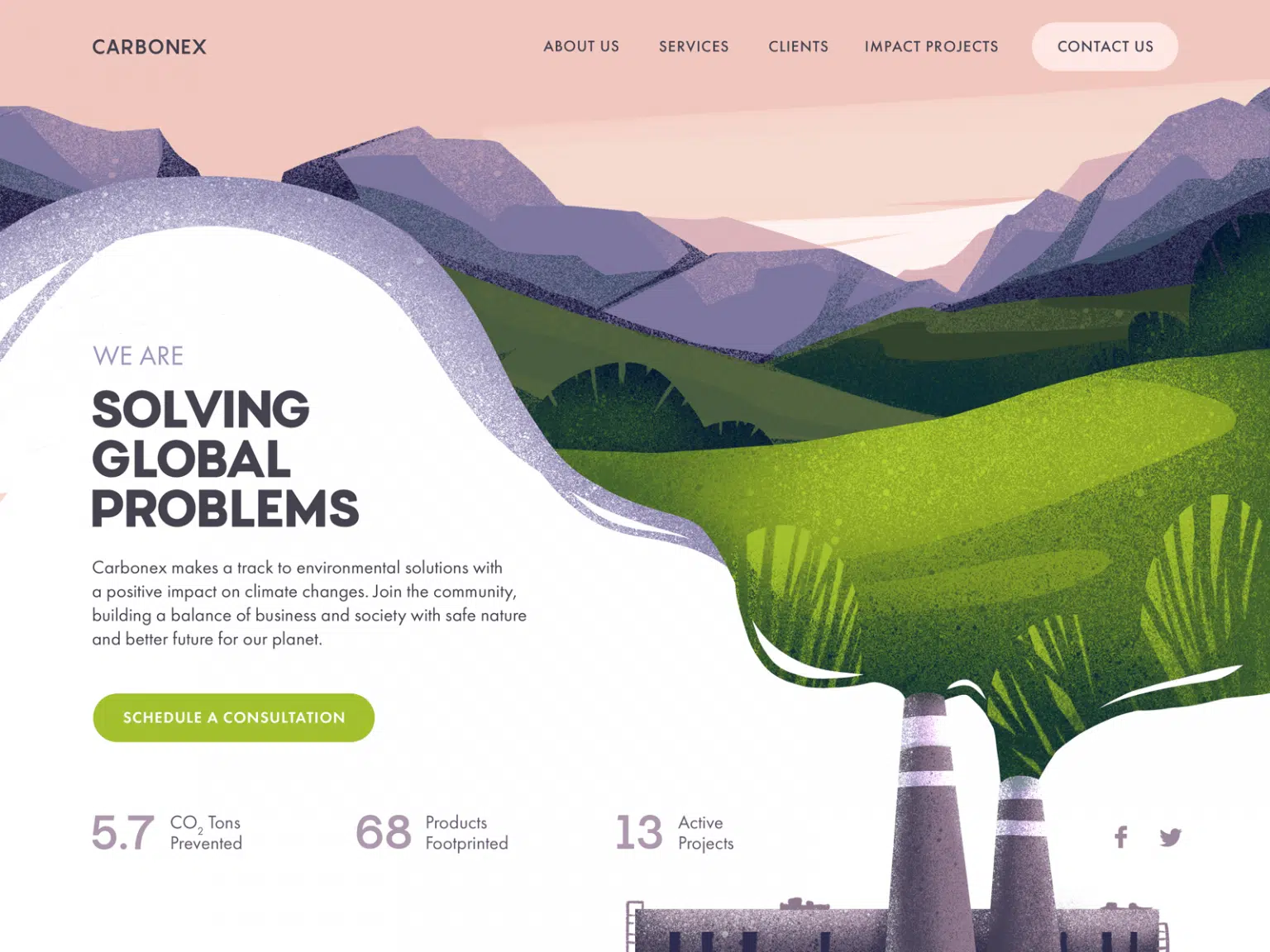 Pink, Green, and Purple illustration web design color scheme